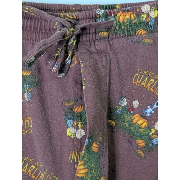 VTG Charlie Brown Great Pumpkin Pajama Pants Mens Large Brown Drawstring Pocket - Picture 5 of 7